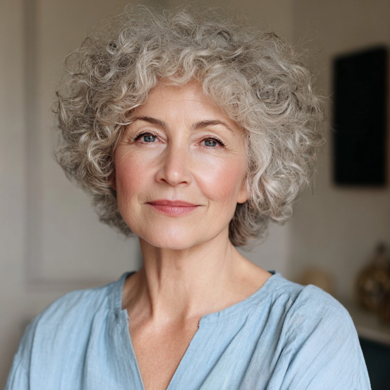 Elegant Short Curly Silver Crop with Natural Volume