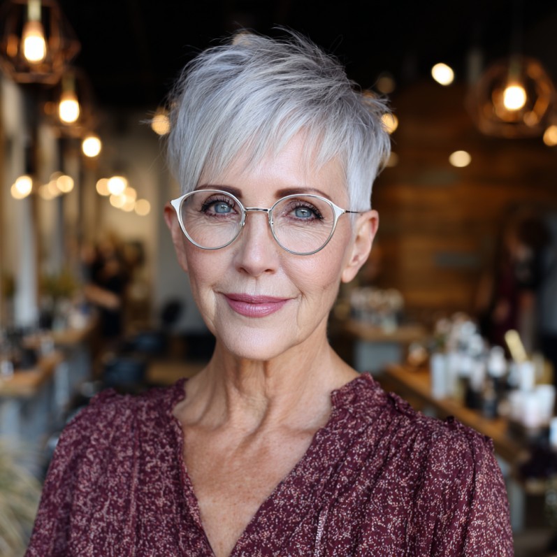 Modern Silver Choppy Pixie with Soft Texture