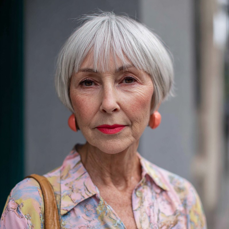 Modern Textured Silver Bowl Cut with Soft Bangs