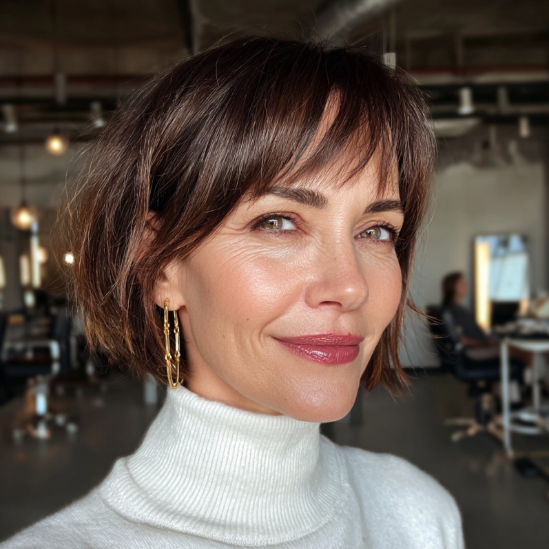 Sleek Choppy Bob with Subtle Face-Framing Bangs