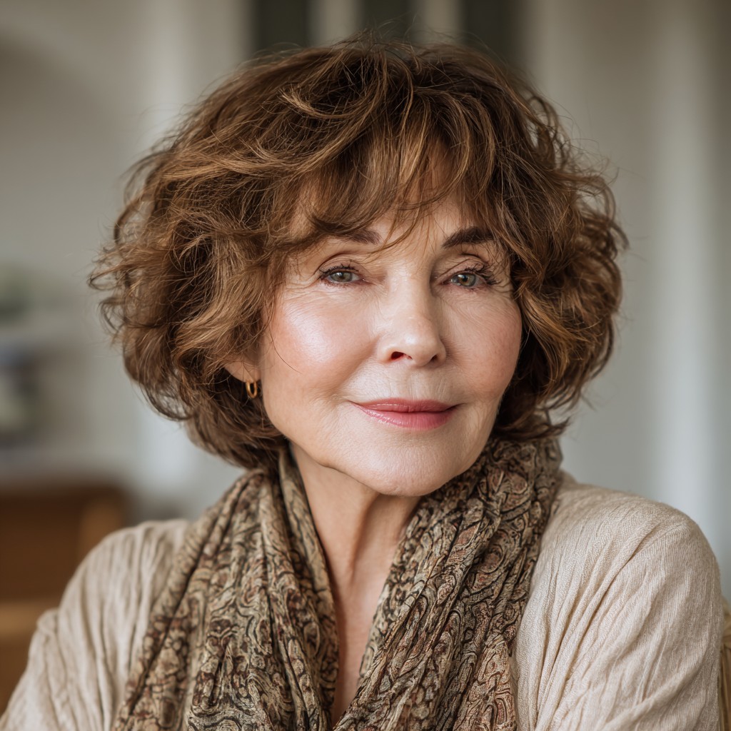 Softly Curled Brunette Lob with Face-Framing Layers