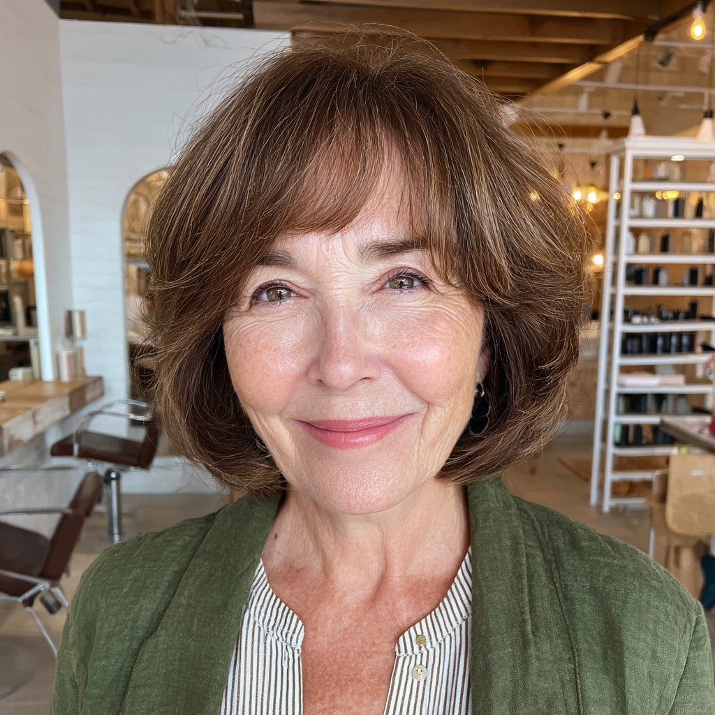 Softly Textured Brunette Bob with Flattering Face-Framing Layers