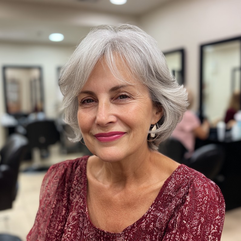 Stylish Silver Shag with Soft Curtain Bangs