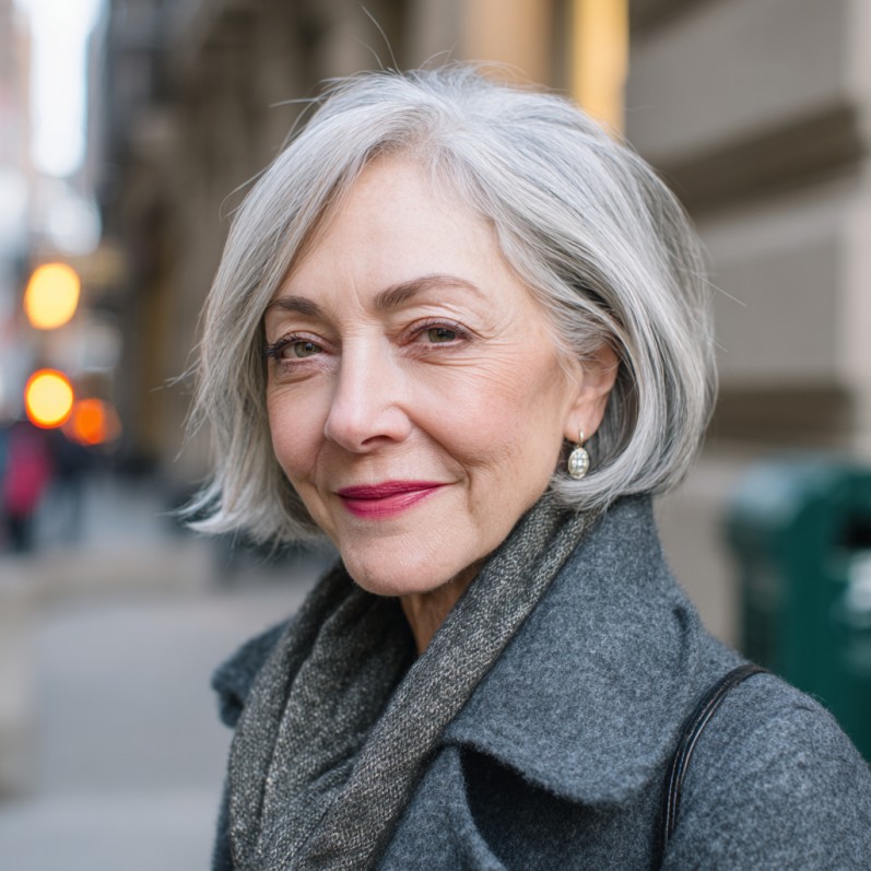 Stylish Soft Grey Bob with Subtle Layers