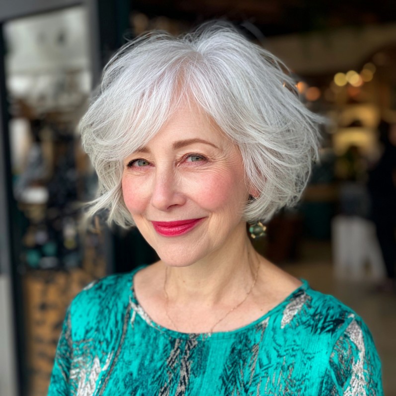 Stylish Textured Bob with Face-Framing Curtain Bangs