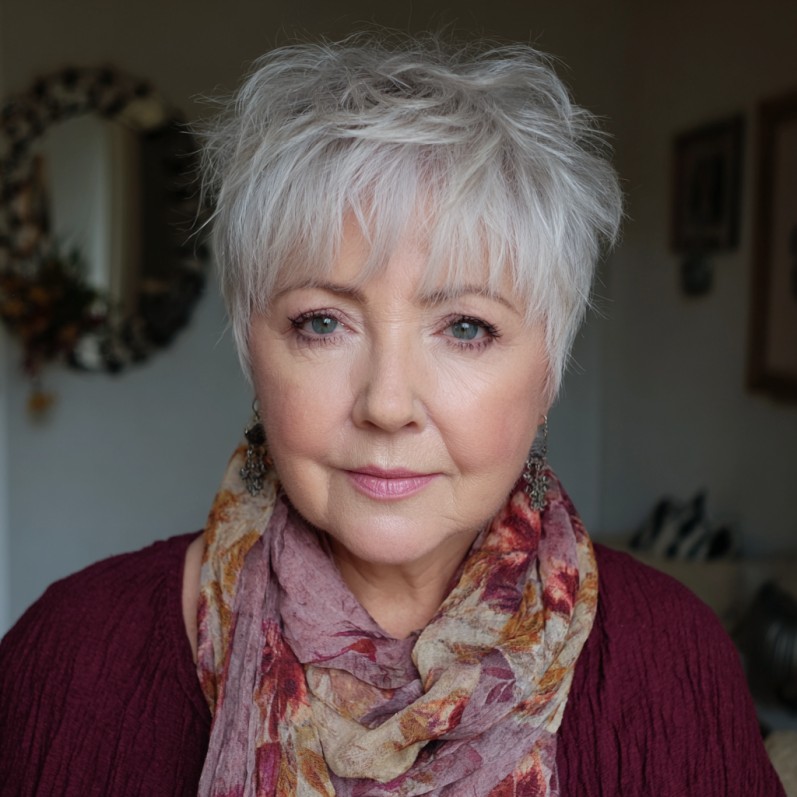 Textured Silver Pixie Cut with Soft Tapered Layers