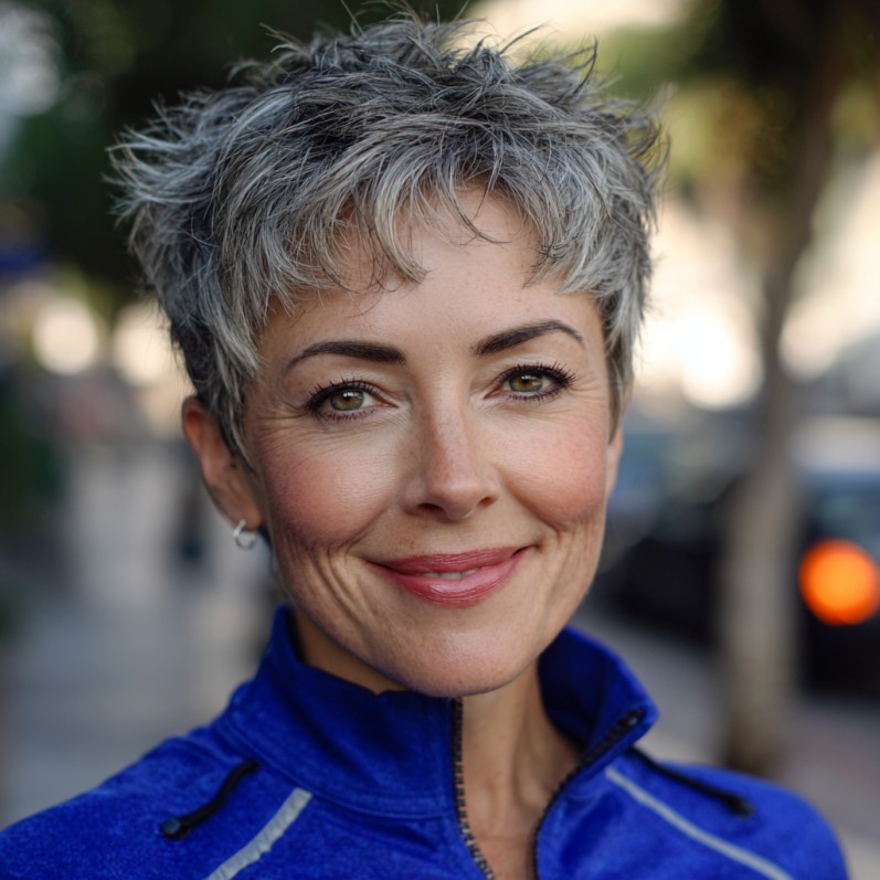 textured silver pixie cut