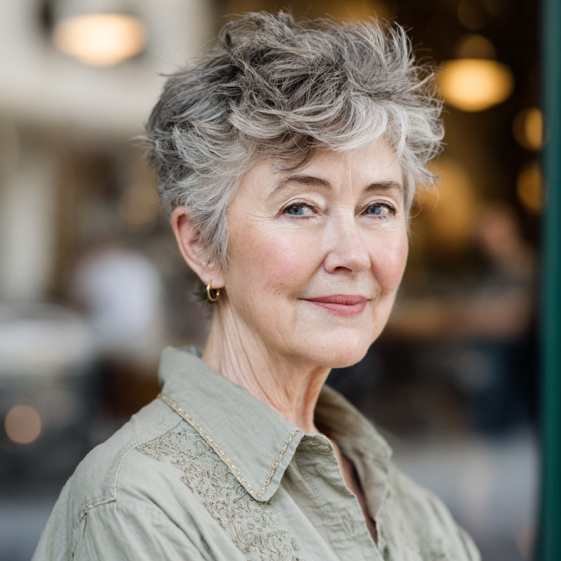 Textured Silver Short Crop with Soft Volume