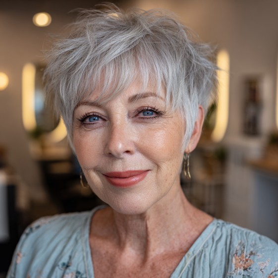 Textured Silver Pixie Cut with Effortless Volume