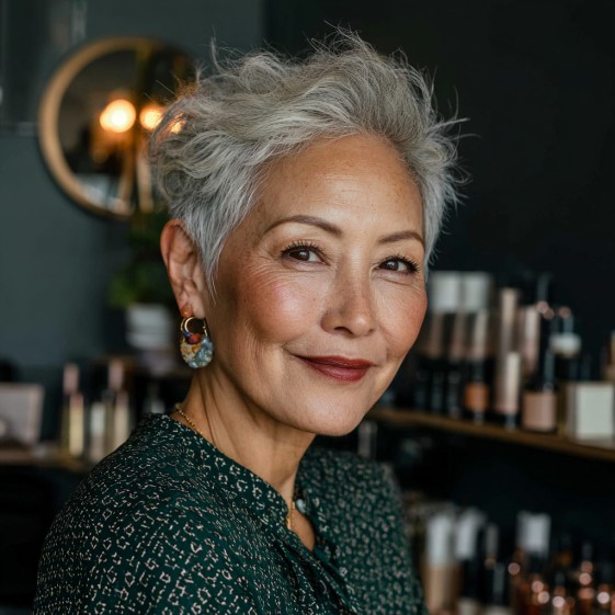 Textured Silver Pixie Cut with Playful Volume