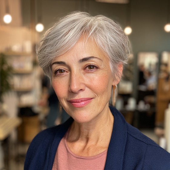 Stylish Textured Silver Pixie Cut with Soft Volume