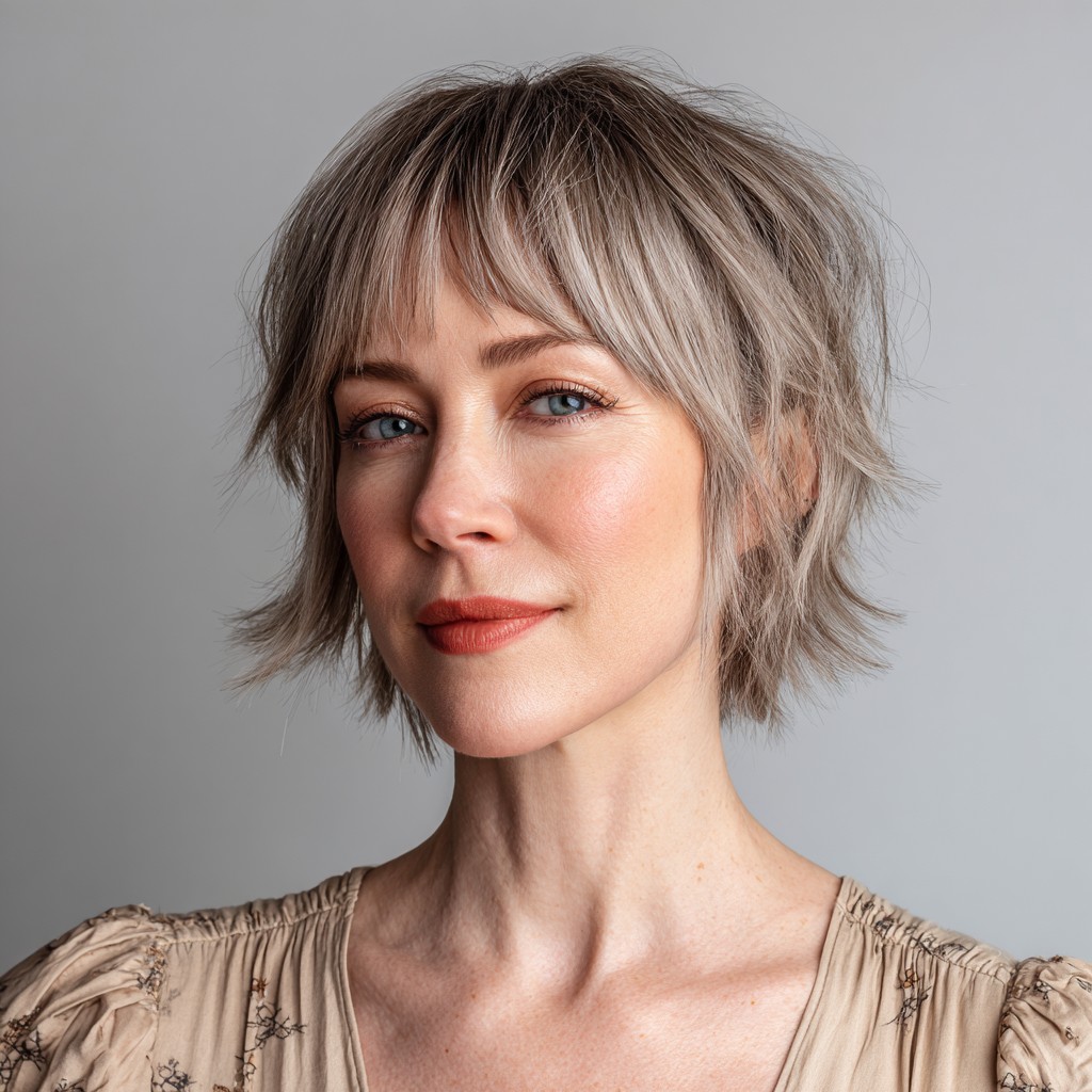 Textured Silver Bob with Feathered Layers