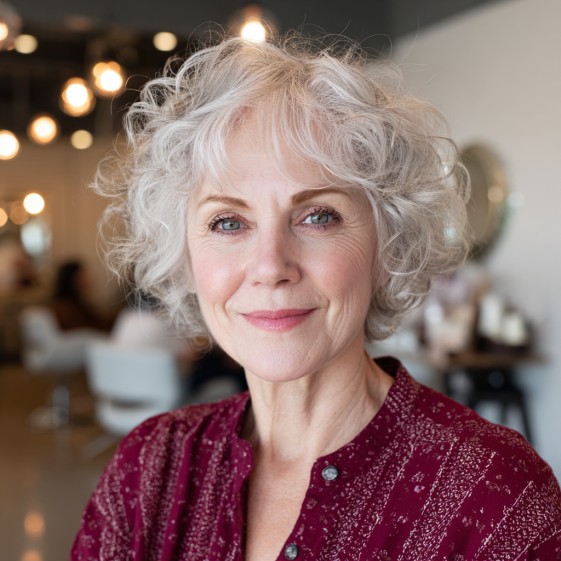 Charming Curly Grey Crop with Soft Layers