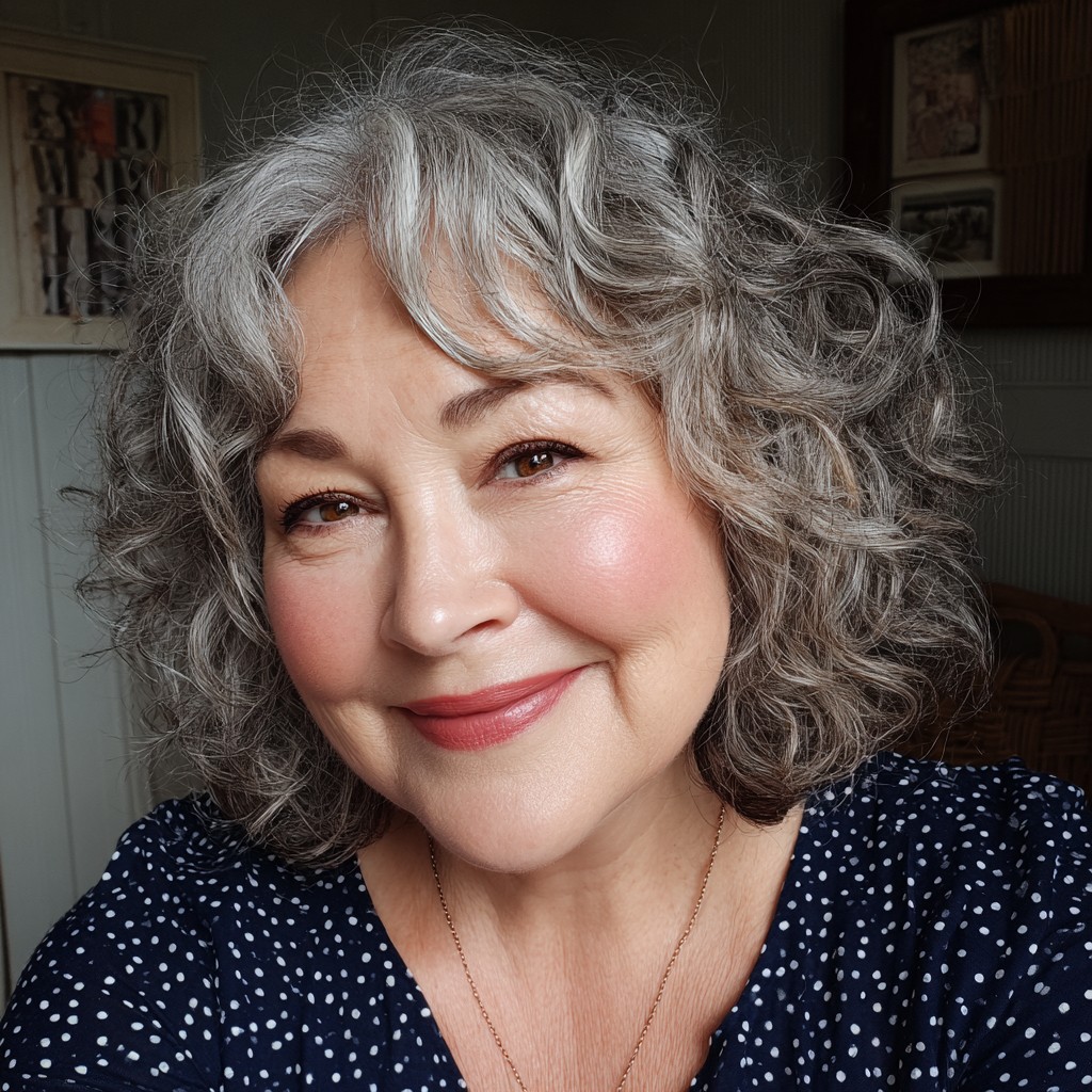 Charming Curly Silver Bob with Soft Volume