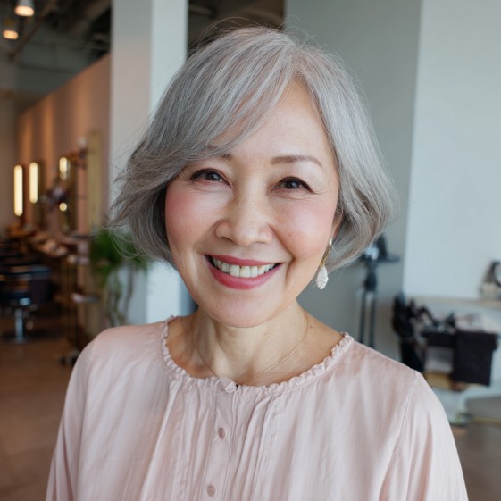 Charming Soft Grey Bob with Gentle Curls