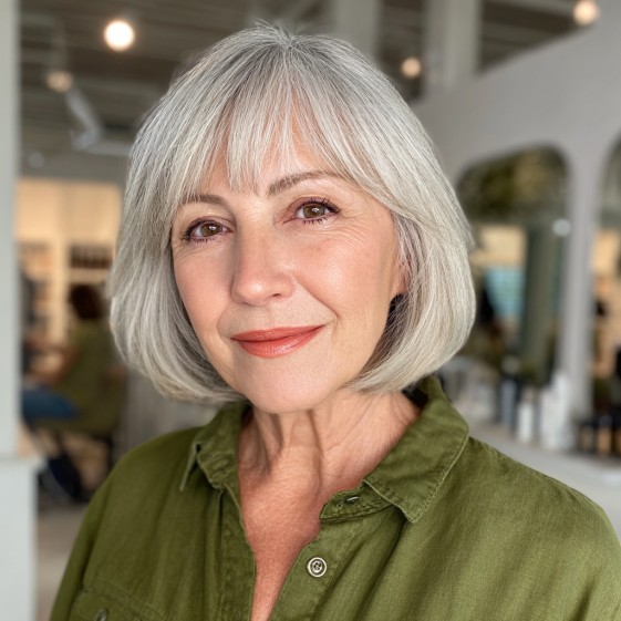 Charming Textured Grey Lob with Soft Bangs