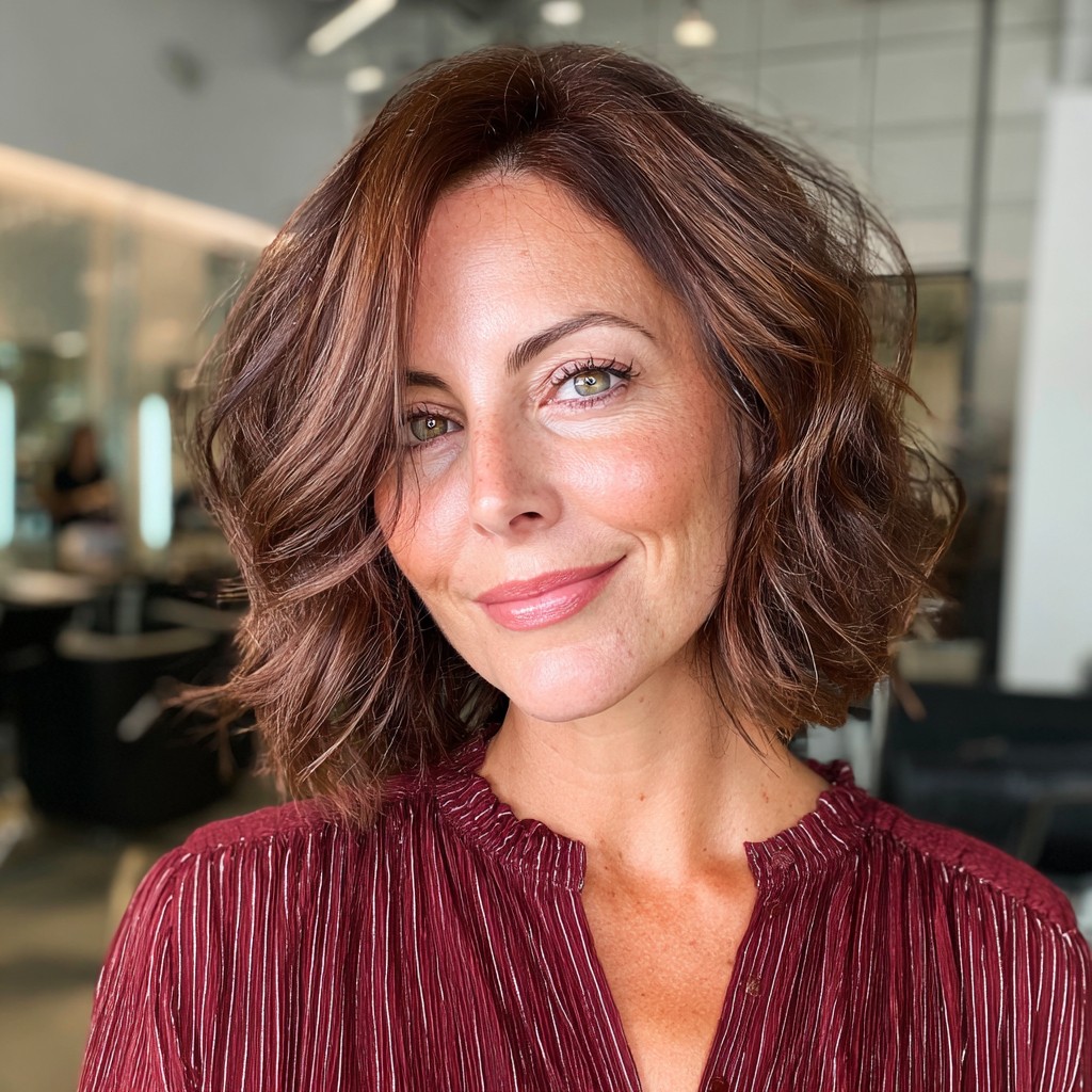 Chic Curly Lob with Light Brown Highlights