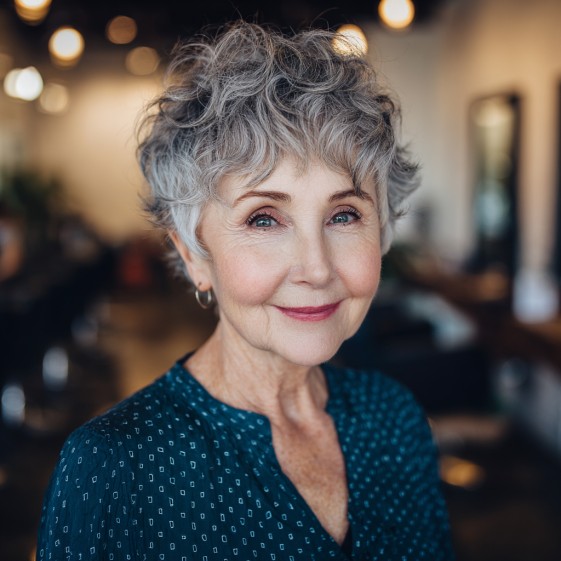 Chic Curly Silver Crop with Soft Volume