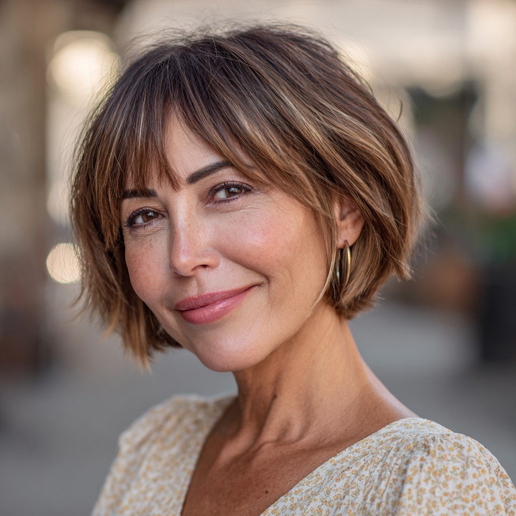 Chic Layered Bob with Light Brown Highlights
