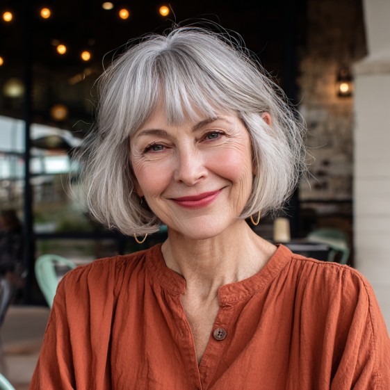 Chic Soft Grey Bob with Subtle Bangs