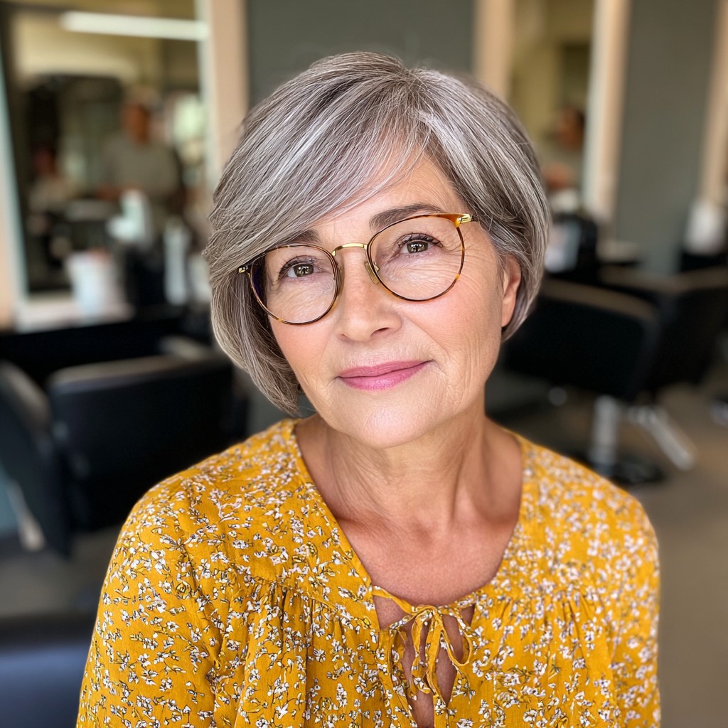 Chic Softly Curled Gray Bob with Face-Framing Layers