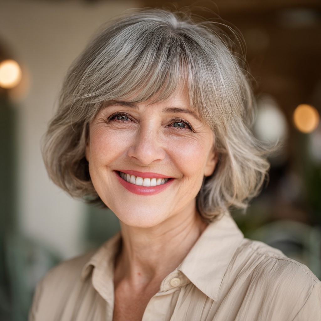 Chic Softly Curled Silver Bob with Playful Layers