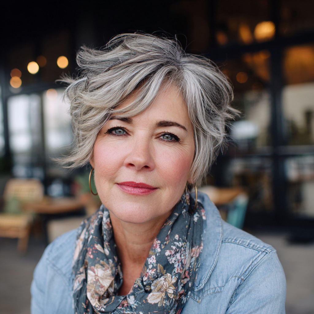 Chic Textured Gray Crop with Playful Volume