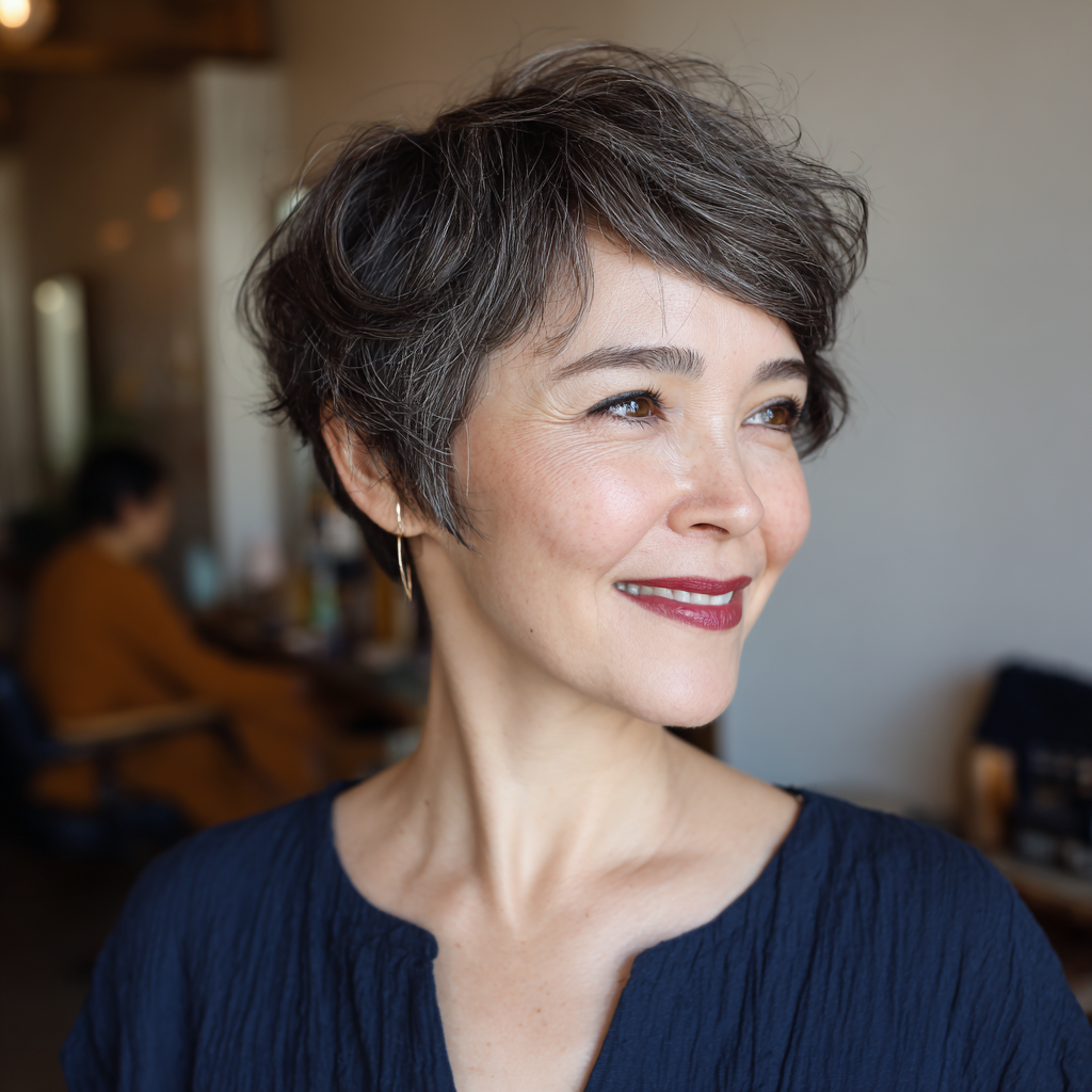 Chic Textured Grey Pixie with Soft Volume