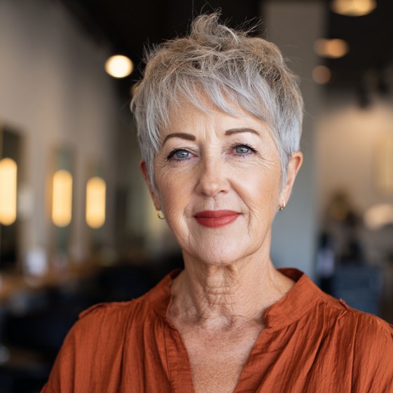 Chic Textured Short Grey Crop with Feathered Layers