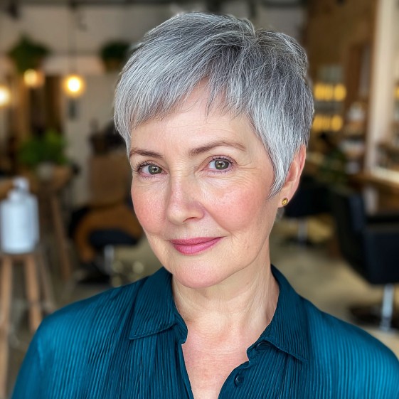 Chic Textured Silver Pixie Cut with Defined Edges