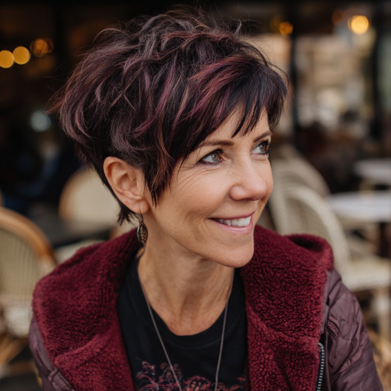 Dynamic Textured Bixie Cut with Subtle Highlights