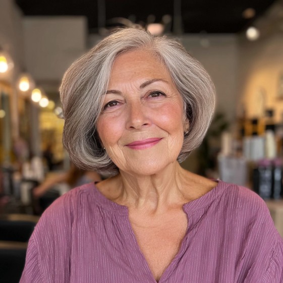 Elegant Soft Grey Bob with Gentle Volume