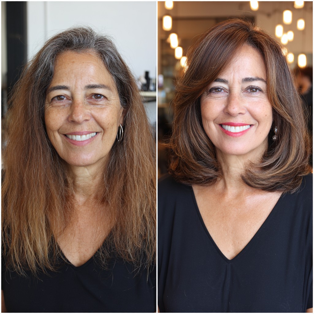 Elegant Soft Layered Lob with Natural Shine