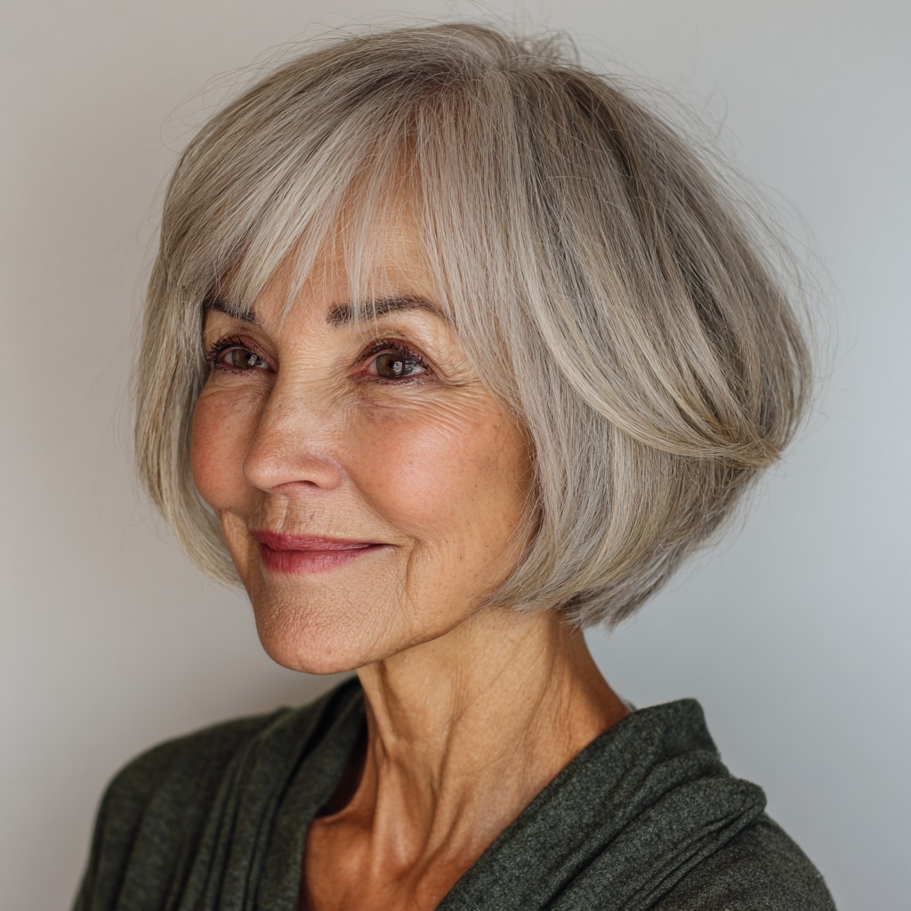 Elegant Soft Shaggy Bob with Wispy Bangs