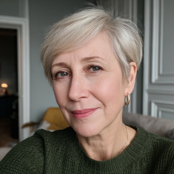 Elegant Soft Textured Pixie Cut with Side Swept Bangs