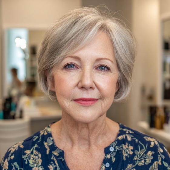 Elegant Textured Grey Bob with Soft Layers