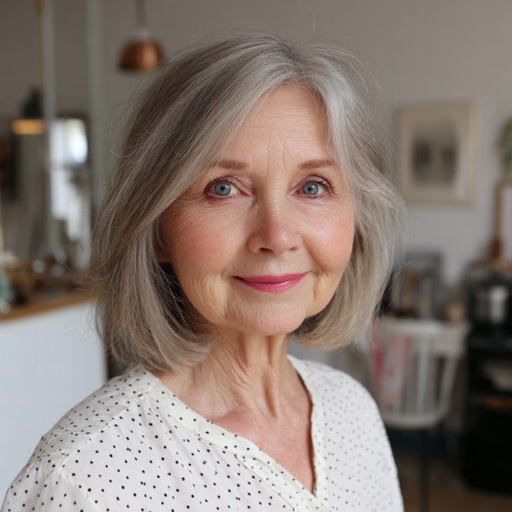 Graceful Soft Grey Blunt Cut with Subtle Movement