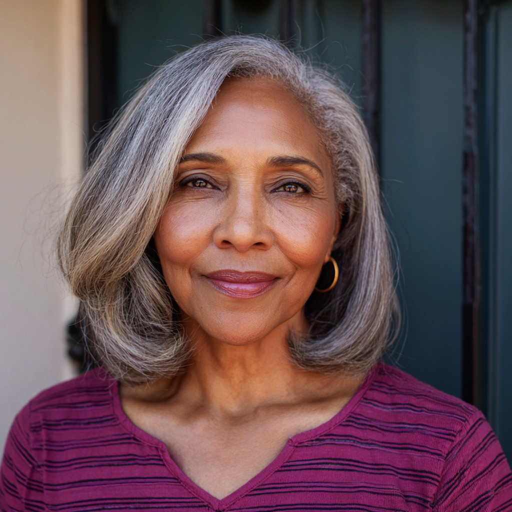 Graceful Softly Curved Lob with Subtle Layers