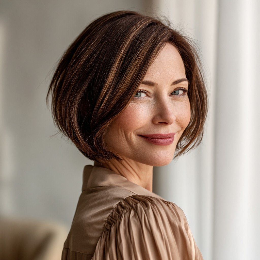 Modern Textured Bob with Light Brown Highlights