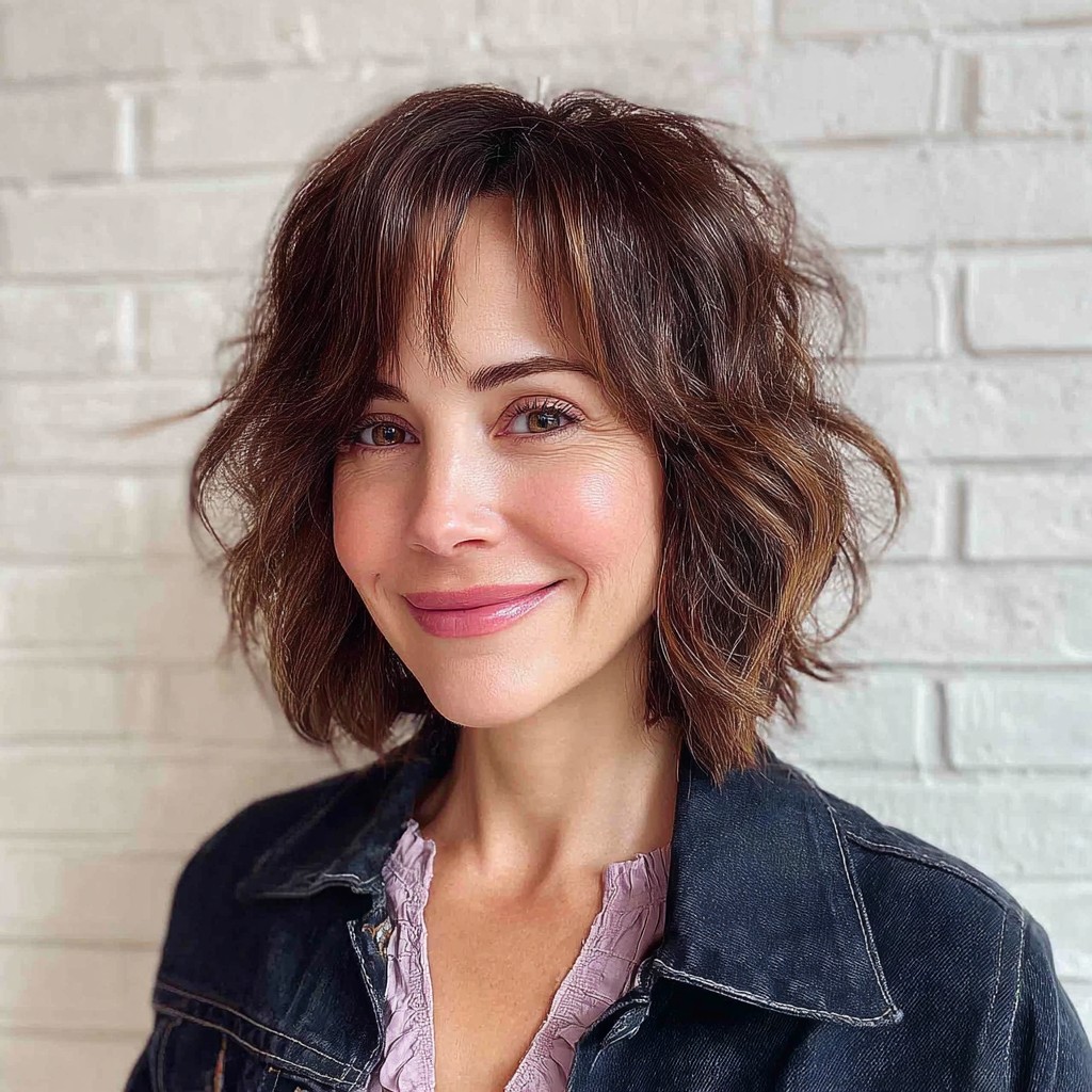 Playful Textured Lob with Light Brown Highlights