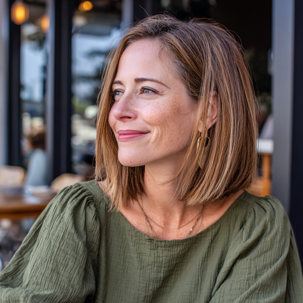 Sleek Blunt Bob with Light Brown Highlights