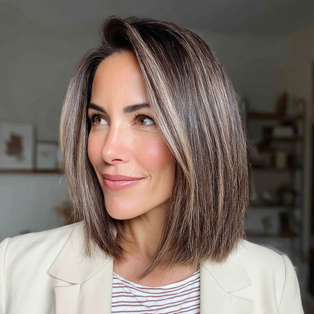 Sleek Straight Long Bob with Subtle Highlights