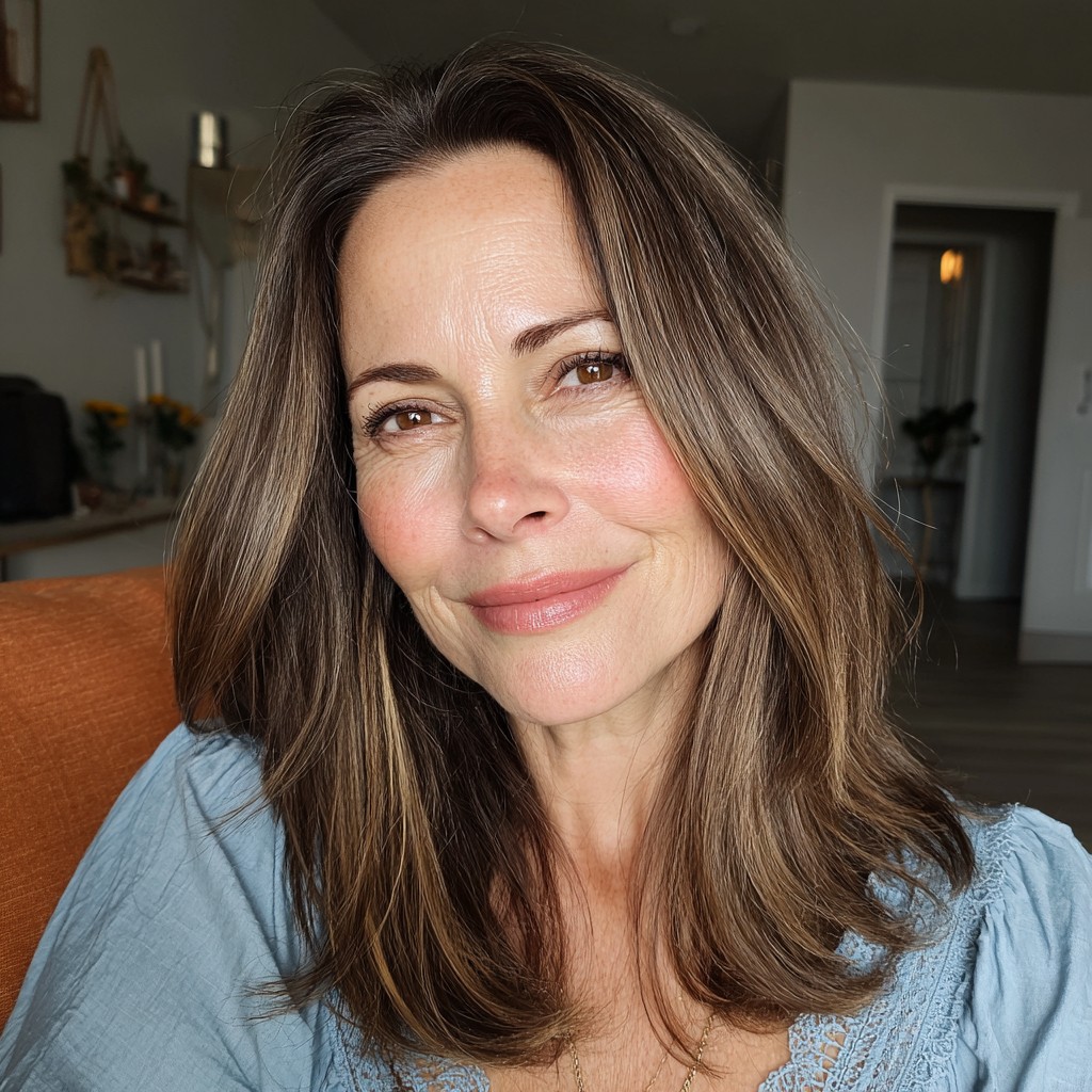 Soft Layered Cut with Light Brown Highlights