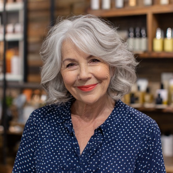 Softly Curled Grey Shag with Subtle Layers