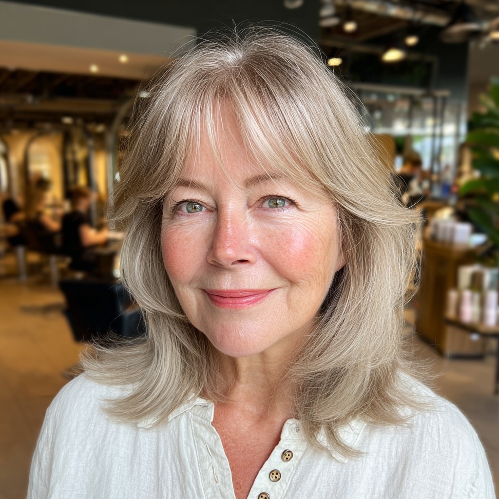 Softly Layered Silver Cut with Face-Framing Bangs