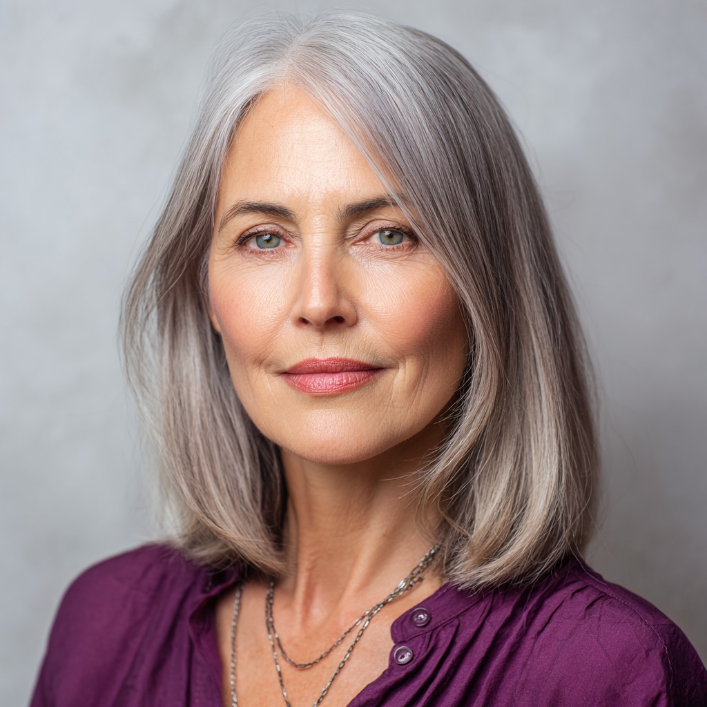 Softly Layered Silver Lob with Natural Texture