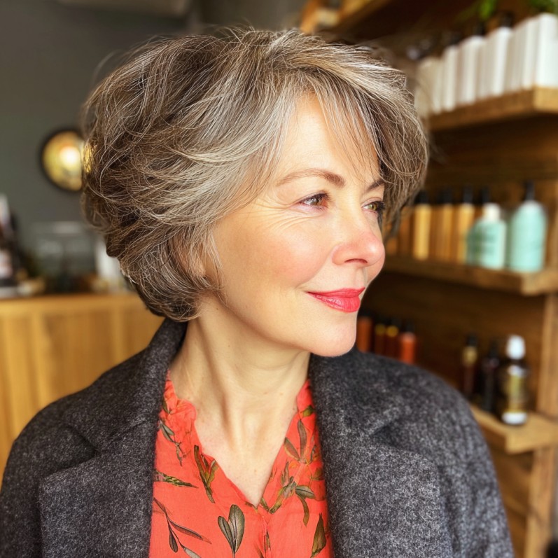 Softly Textured Ash Bixie Cut with Wispy Bangs