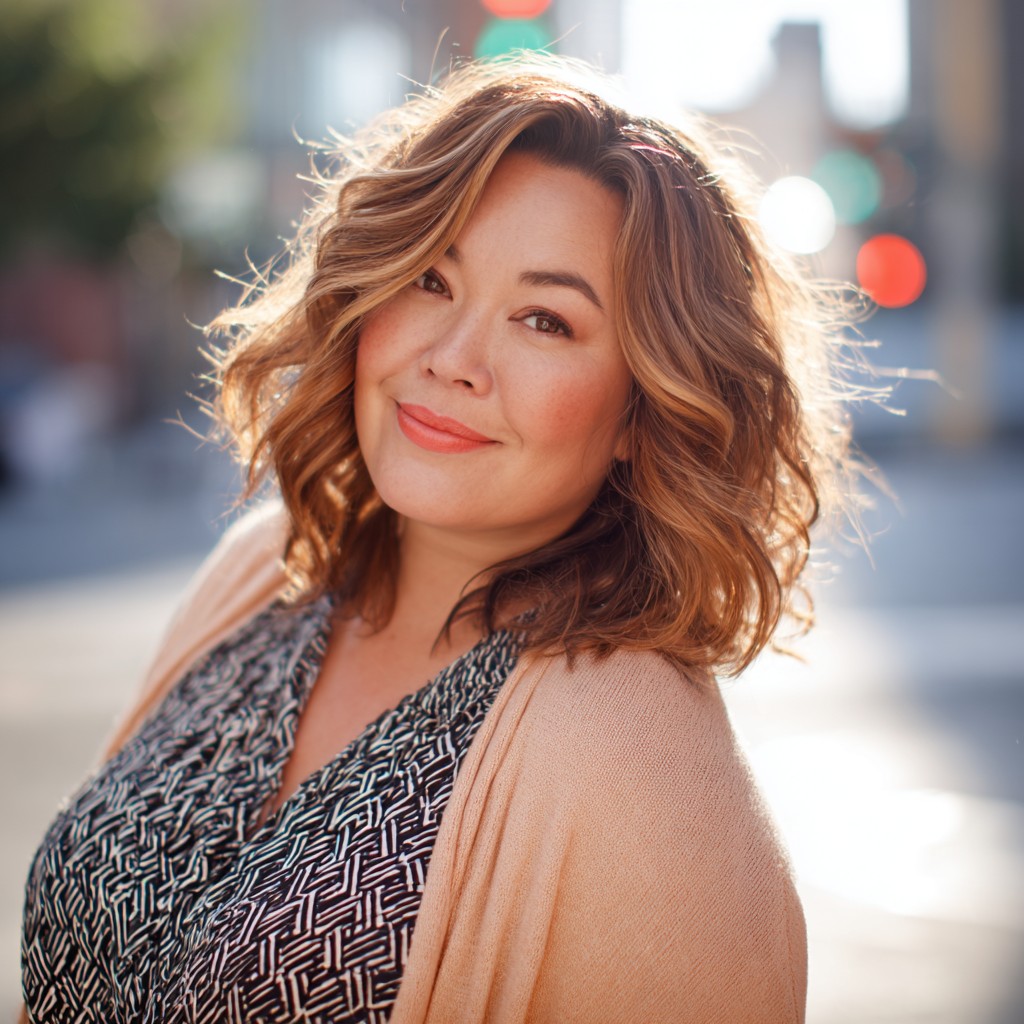 Softly Textured Long Bob with Gentle Curls