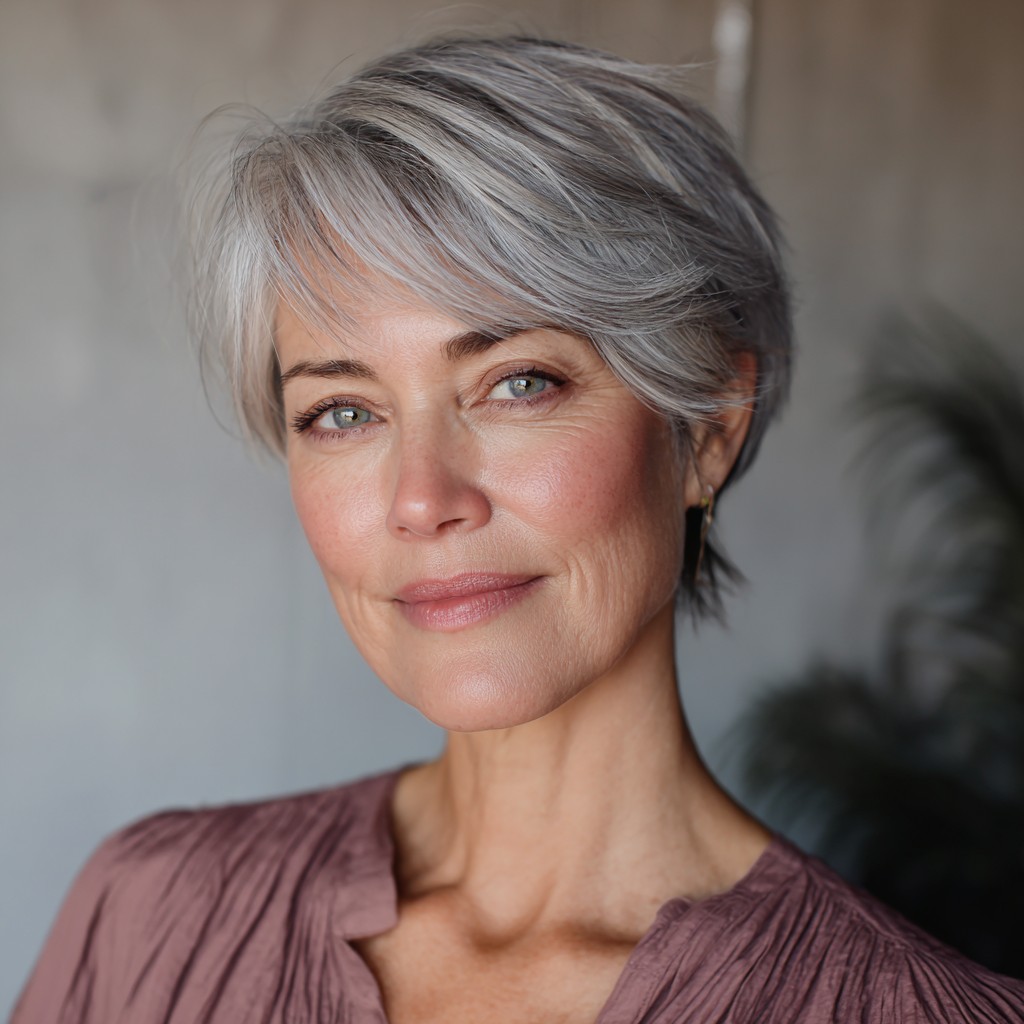 Softly Textured Silver Pixie with Gentle Layers