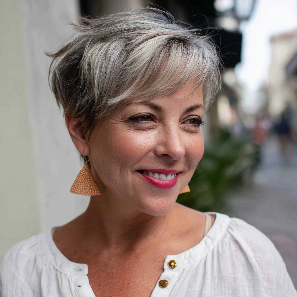 Stylish Soft Grey Pixie with Textured Layers